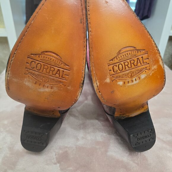Corral Pink Full Caiman Hand Painted Pink Cowboy Boots Size 6.5 - Picture 2 of 11